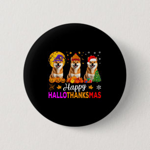 Badge Rond 5 Cm Chien Shiba Inu Halloween Noël Hallothanksmas