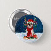 Badge Rond 5 Cm Chien Shih Tzu en neige avec cadeaux de Noël (Devant & derrière)