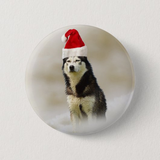 Badge Rond 5 Cm Chien sibérien Husky avec chapeau de Santa Hat en  (Devant)