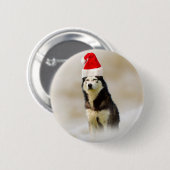 Badge Rond 5 Cm Chien sibérien Husky avec chapeau de Santa Hat en  (Devant & derrière)