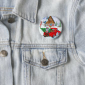 Badge Rond 5 Cm Chien sibérien Husky dans la livraison de Noël Cam (En situation)