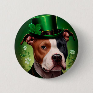 Badge Rond 5 Cm Chien Staffordshire américain à la Saint-Patrick
