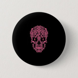 Badge Rond 5 Cm Chien Sugar Crâne rose Ruban Cancer du sein