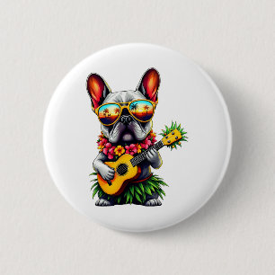 Badge Rond 5 Cm Chien-taureaux français d'Hawaï & Ananas Ukule