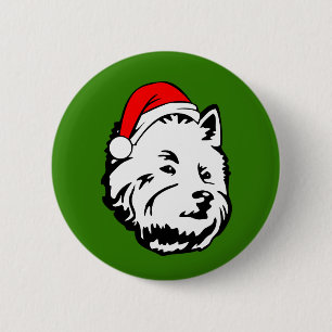 Badge Rond 5 Cm Chien Terrier de West Highland avec Noël Père Noël