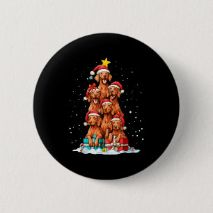 Badge Rond 5 Cm Chien Vizsla Viszla Mignon Chapeau de Noël d'Arbre