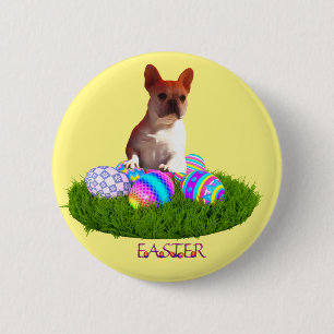 Badge Rond 5 Cm Chiens bouledogues français de Pâques French Bulld
