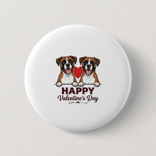 Badge Rond 5 Cm Chiens Boxer Joyeuse Saint-Valentin Vintage