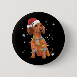 Badge Rond 5 Cm Chiens Dachshund Arbre Noël Xmas Animal Chien 