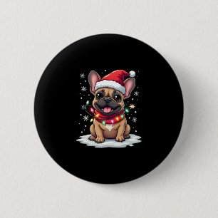 Badge Rond 5 Cm Chiens de Noël Français Drôle Lumières de chapeau