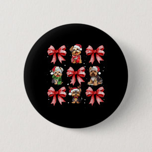 Badge Rond 5 Cm Chiens de Yorkie Cute Coquette Bow Noël Animal ani
