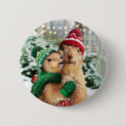 Badge Rond 5 Cm Chiens des Prairies de Noël (Devant)