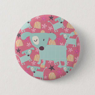 Badge Rond 5 Cm Chiens, étoiles et fleurs