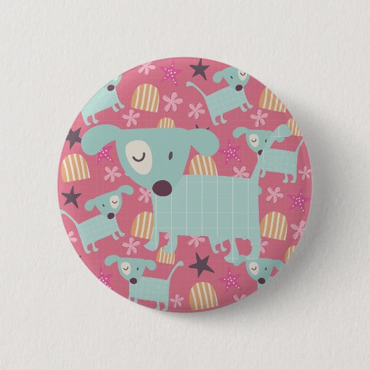 Badge Rond 5 Cm Chiens, étoiles et fleurs (Devant)
