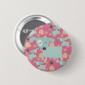 Badge Rond 5 Cm Chiens, étoiles et fleurs (Devant & derrière)