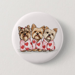 Badge Rond 5 Cm Chiens Yorkshire Terrier pour la Saint-Valentin