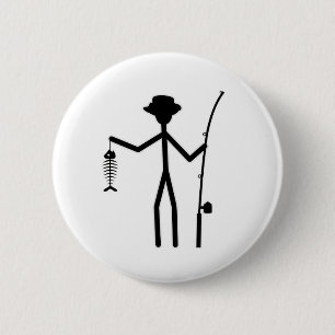 Badge Rond 5 Cm Chiffre de pêche amusant tenant des os de poisson