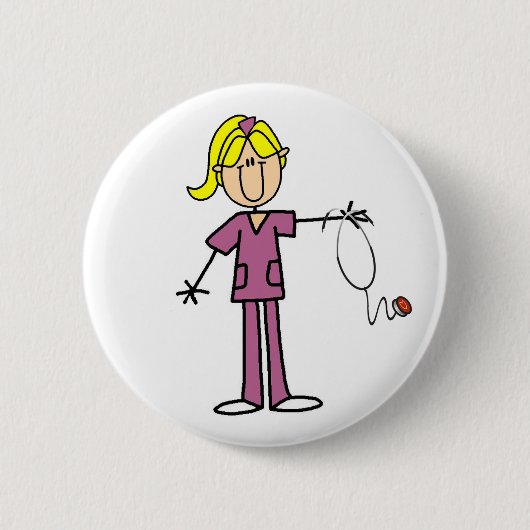 Badge Rond 5 Cm Chiffre femelle blond infirmière de bâton (Devant)