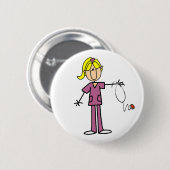 Badge Rond 5 Cm Chiffre femelle blond infirmière de bâton (Devant & derrière)