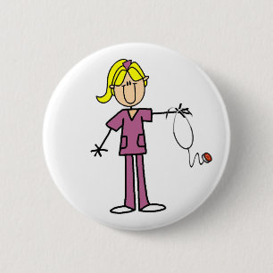 Badge Rond 5 Cm Chiffre femelle blond infirmière de bâton