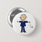 Badge Rond 5 Cm Chiffre masculin infirmière - bleu de bâton (Devant & derrière)