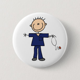 Badge Rond 5 Cm Chiffre masculin infirmière - bleu de bâton