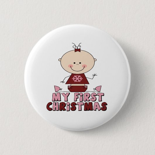 Badge Rond 5 Cm Chiffre rose premier Noël de bâton de fille (Devant)