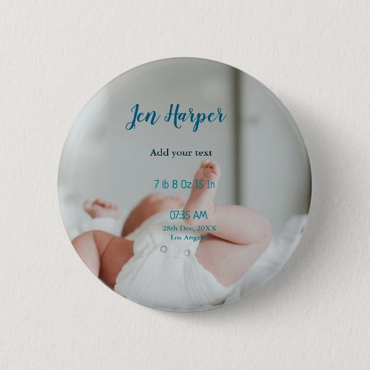 Badge Rond 5 Cm Chiffres de naissance bébé ajouter nom lieu date d (Devant)