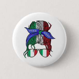 Badge Rond 5 Cm Chignon désordonné Italie avec drapeau italien