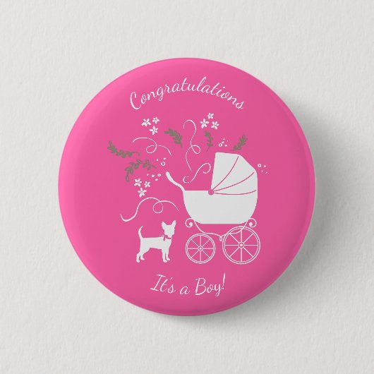 Badge Rond 5 Cm Chihuahua Baby shower fille rose chien (Devant)
