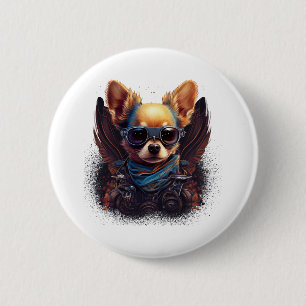 Badge Rond 5 Cm Chihuahua Biker Motorcyle Riding Chien Papa
