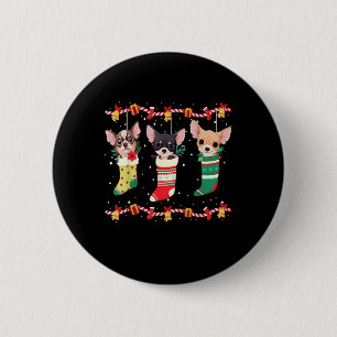 Badge Rond 5 Cm Chihuahua Chaussettes de Noël Lumières Drôle Chien