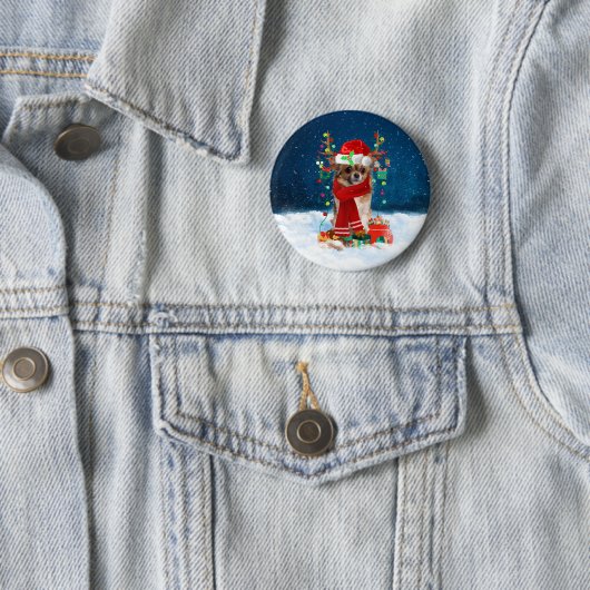 Badge Rond 5 Cm Chihuahua chien avec cadeaux de Noël (En situation)