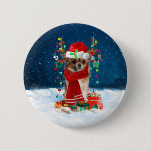 Badge Rond 5 Cm Chihuahua chien avec cadeaux de Noël