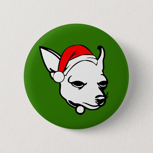 Badge Rond 5 Cm Chihuahua Chien avec chapeau de Noël (Devant)
