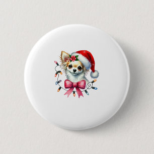 Badge Rond 5 Cm Chihuahua Chien Avec Coquette Bow Noël Corresponda