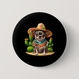 Badge Rond 5 Cm Chihuahua Chien et Sombrero Casquette Mexicain Fie