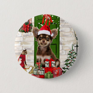 Badge Rond 5 Cm Chihuahua Chien Noël