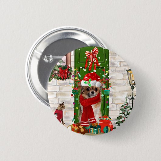 Badge Rond 5 Cm Chihuahua Chien Noël (Devant & derrière)