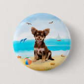 Badge Rond 5 Cm Chihuahua Dog sur la plage (Devant)