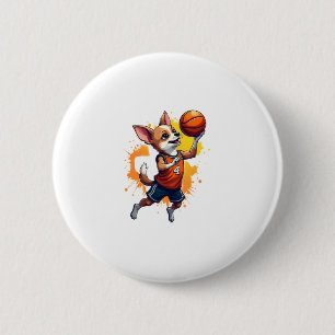 Badge Rond 5 Cm Chihuahua Joueur de basket-ball Sport Dunk Copier