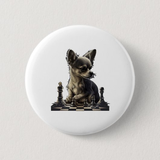 Badge Rond 5 Cm Chihuahua Joueuse d'échecs (Devant)
