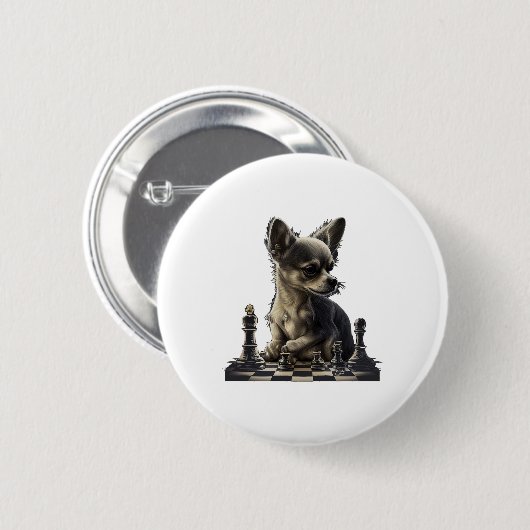 Badge Rond 5 Cm Chihuahua Joueuse d'échecs (Devant & derrière)