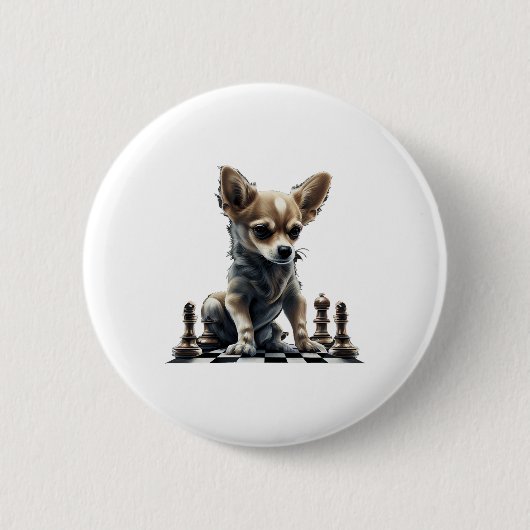 Badge Rond 5 Cm Chihuahua Joueuse d'échecs (Devant)