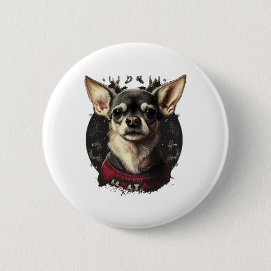 Badge Rond 5 Cm Chihuahua Joyeux Noël X-Mas Tree Cute (Devant)