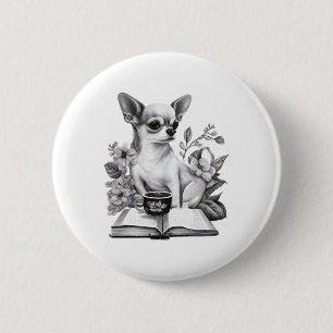 Badge Rond 5 Cm Chihuahua Livre Café Lecture Thé