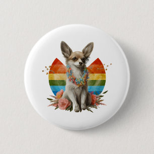 Badge Rond 5 Cm Chihuahua mignon chien de belles fleurs fille
