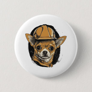 Badge Rond 5 Cm Chihuahua Ouvrier de construction