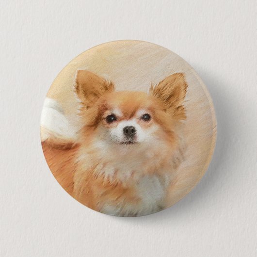 Badge Rond 5 Cm Chihuahua Peinture de Chien à long Haired Art orig (Devant)