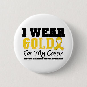 Badge Rond 5 Cm Childhood Cancer I Wear Gold Ribbon Cousin